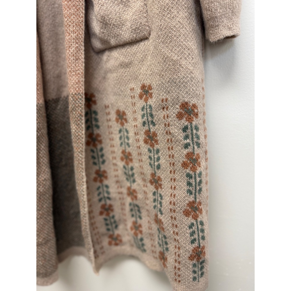 Longline Cardigan With Floral Design Casual Cotton Blend Pockets New Sz XL - Picture 4 of 6